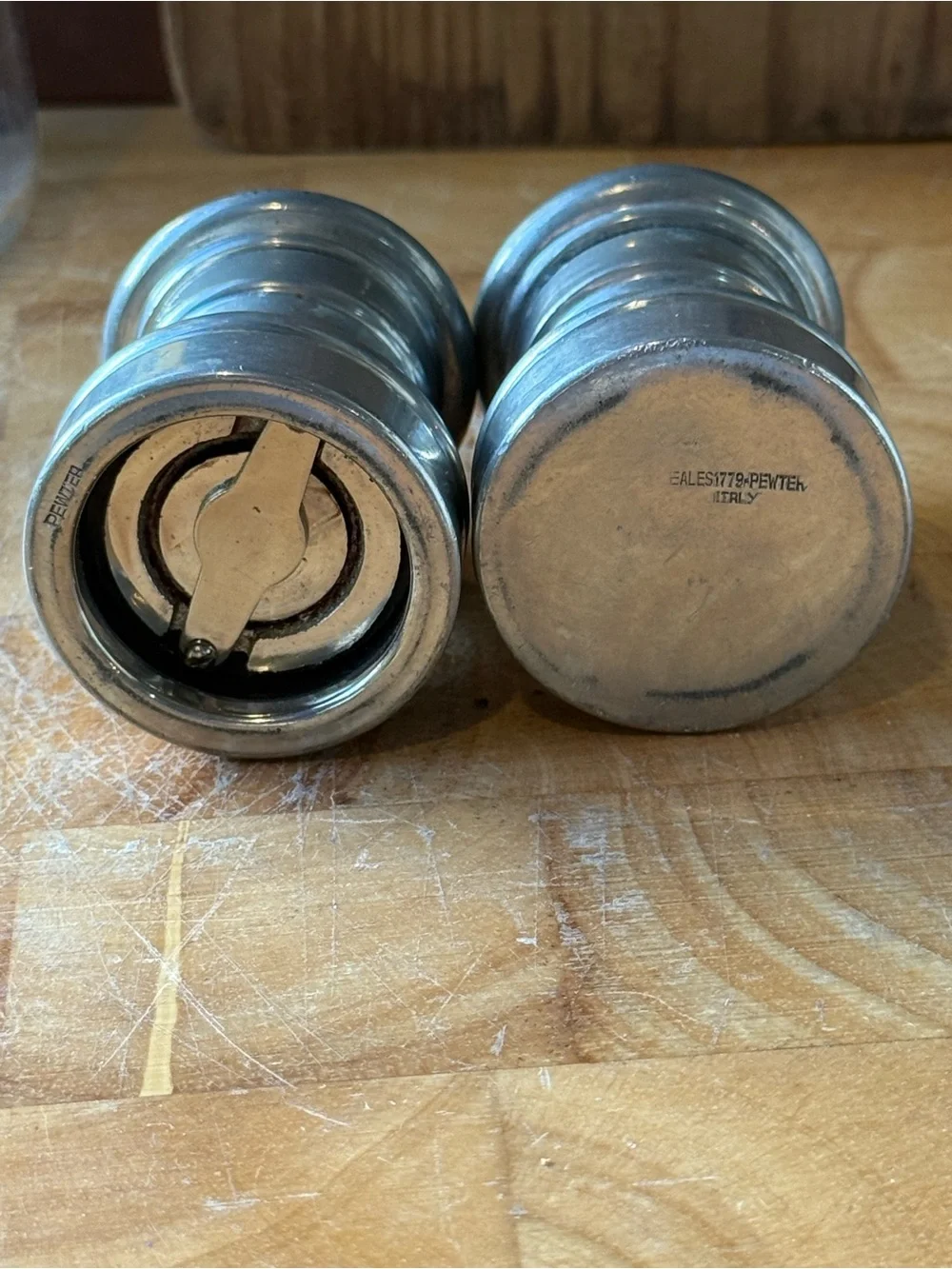 Vintage Pewter Salt & Pepper Shakers Set